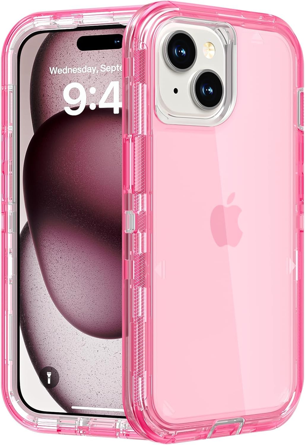 for iPhone 15 Case, Heavy Duty Shockproof Protection Phone Cases, Anti-Drop, Dual Layer Transparent Protective Cover Compatible with iPhone 15, 6.1 inch,Crystal Pink