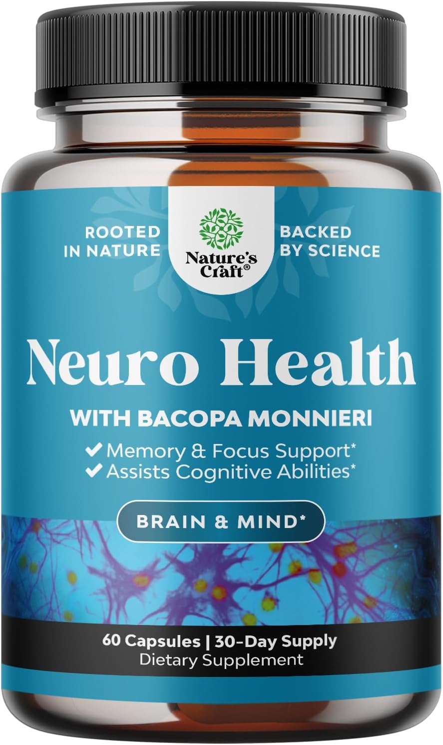 Nootropic Brain Supplement for Memory and Focus Support – Vitamins for Mental Support & Clarity with Bacopa Monnieri, VIT A, B6, Riboflavin, Niacin, Thiamin & Folate – Cognitive Complex – 60 Count