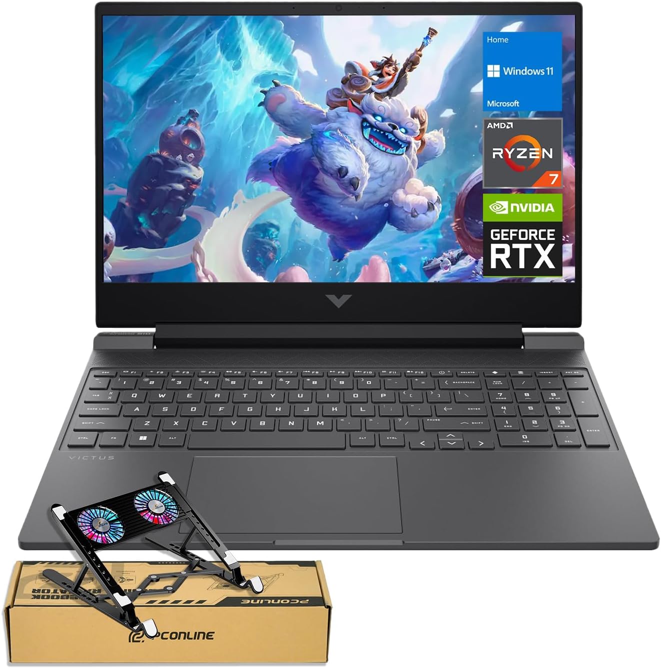 HP Victus RTX 4050 AI Gaming Laptop with Copilot, 15.6 FHD 144Hz, AMD Ryzen 7 7445HS(Beats Intel i7-13700), NVIDIA RTX 4050, 64GB DDR5 RAM, 1TB SSD, Backlit KB, Bundle with PCO Laptop Cooler