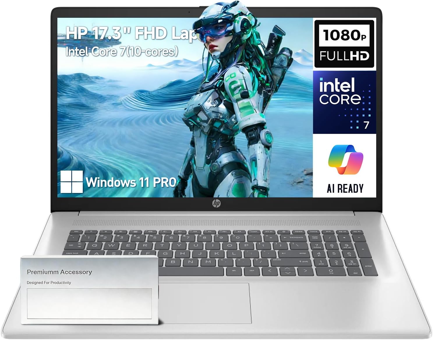 HP 17 Inch Laptop Computer, 17.3″ FHD IPS Business Laptop PC, Intel Core 7 (10-Cores, Beats i7-1355U), Windows 11 Pro 32GB RAM 1TB SSD, 10-Key Number Pad, for Business, Students & Home, wAccessory