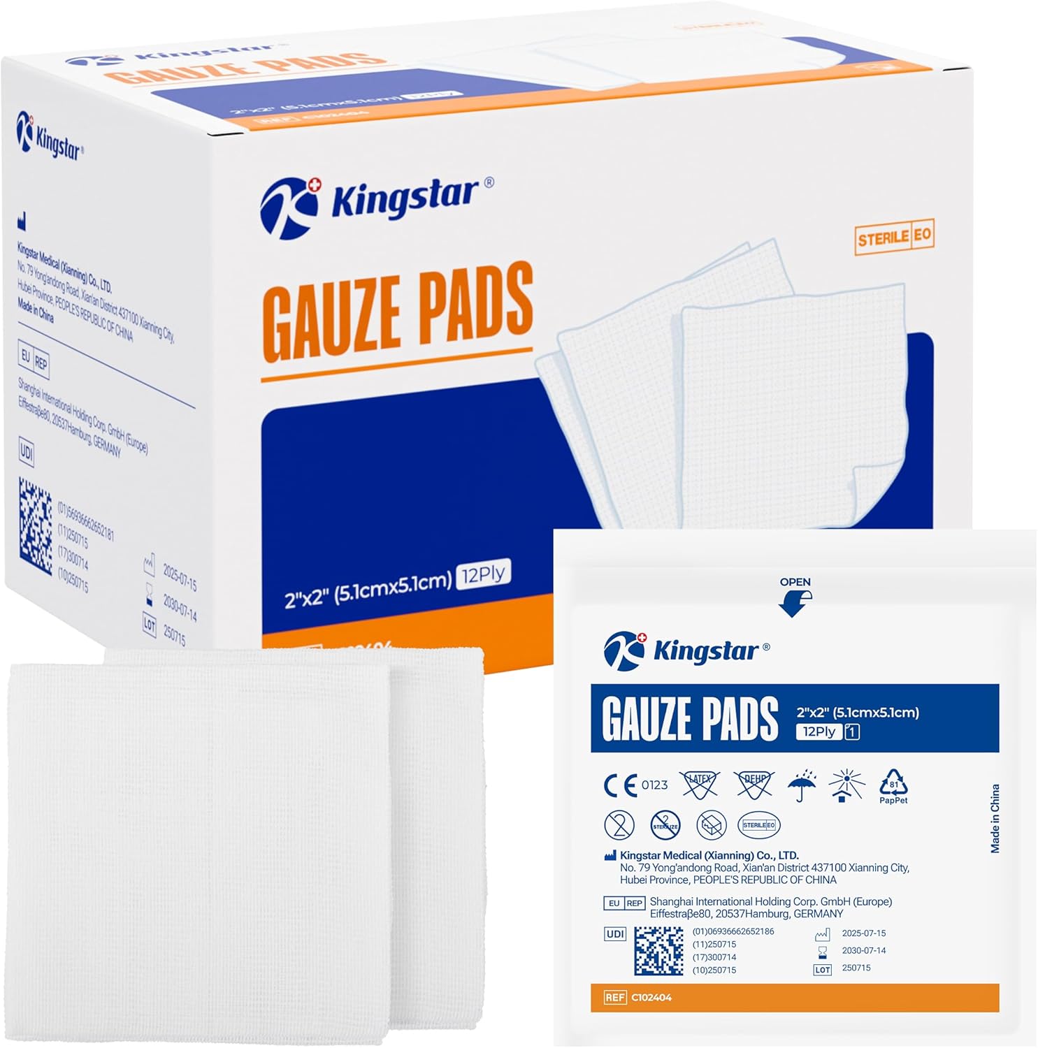 100 Pack Sterile Gauze Pads 2×2 Inch 12-Ply, 100% Cotton Medical Gauze Pads for Wound Care, Highly Absorbent Bulk Hospital-Grade First Aid & Surgical Dressing