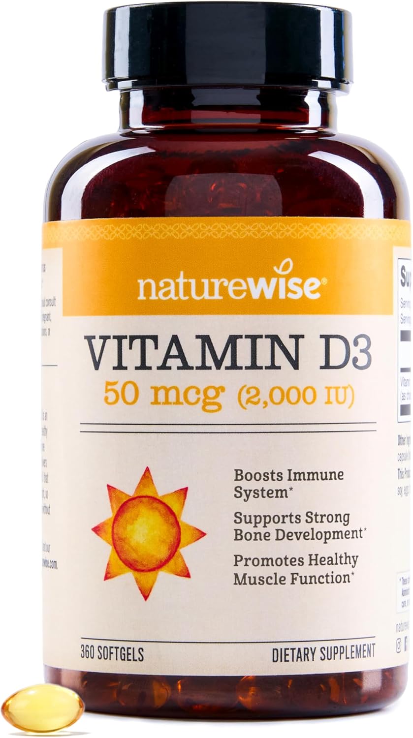 NatureWise Vitamin D3 2000iu (50 mcg) 1-Year Supply for Immune Support, Healthy Muscle Function, and Bone Health – Non-GMO, Gluten Free in Organic Extra Virgin Olive Oil, (Mini Softgel), 360 Count