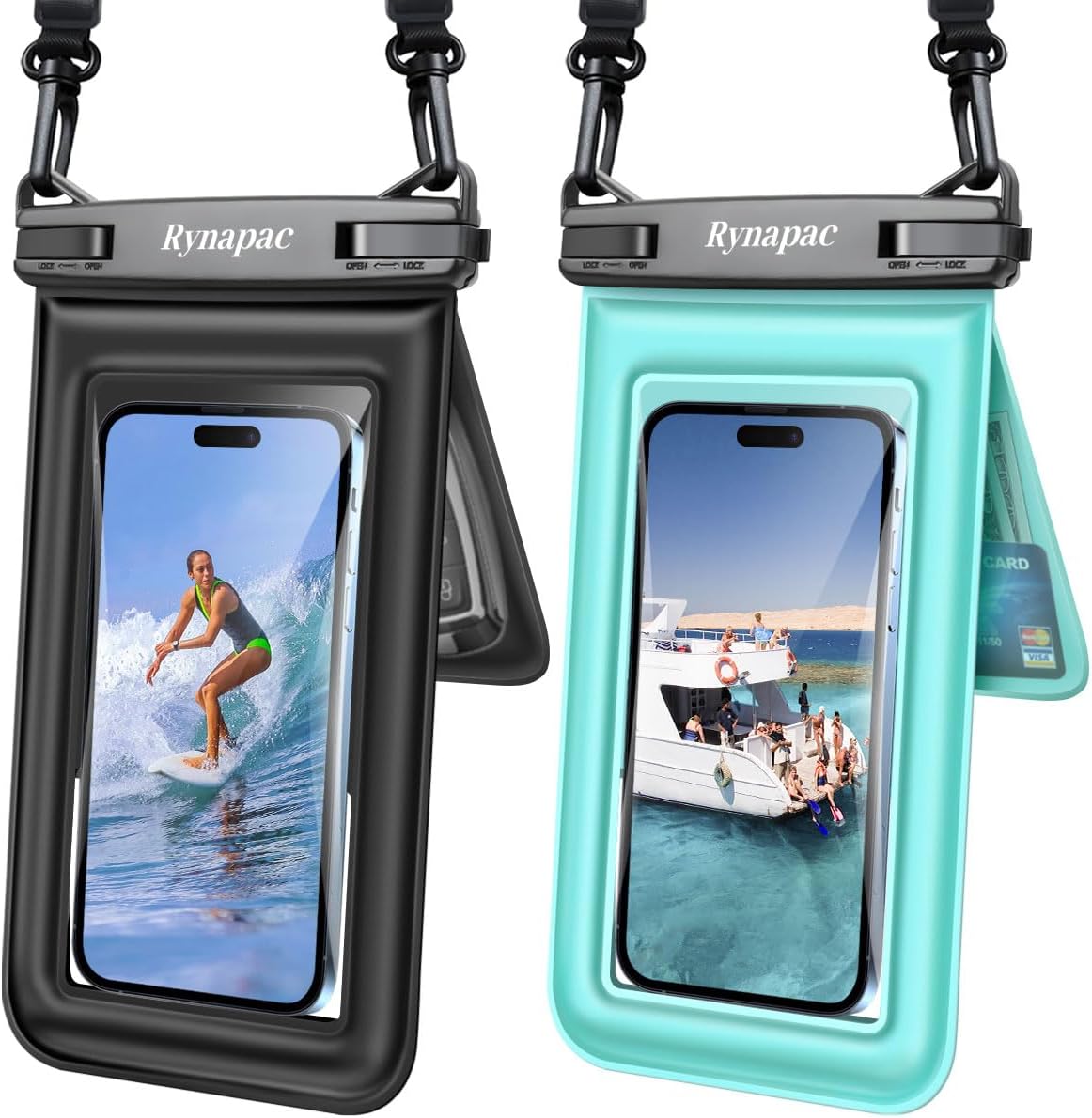 [Up to 8.5”] Floating Waterproof Phone Pouch 2 Pack, IPX8 Double Space Waterproof Phone Case with Lanyard for iPhone 17 16 15 Pro Max, Galaxy S25 Ultra, Cellphone Dry Bag Beach Cruise Ship Essentials