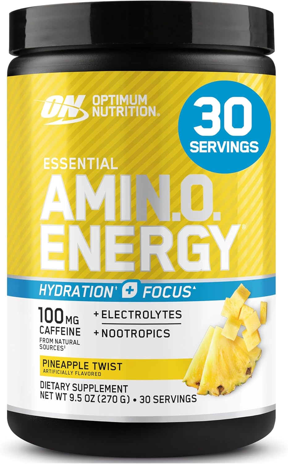 Optimum Nutrition Amino Energy Powder Plus Hydration, with BCAA, Electrolytes, and Caffeine, Pineapple Twist, 30 Servings (Packaging May Vary)