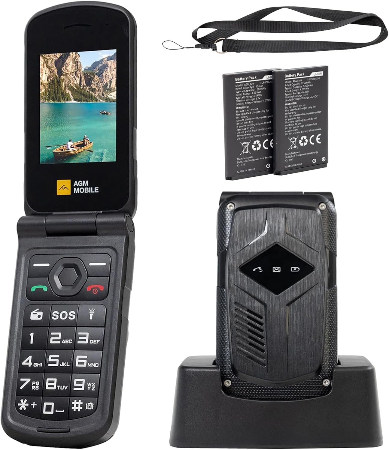 AGM M10 Basic Flip Phone, 4G LTE Unlocked – T-Mobile Compatible, Dual SIM, IP68 Waterproof/Drop-Proof, Large Buttons & Font, 98dB Speaker, Quick Essentials, 2 Replaceable Batteries & Lanyard Included