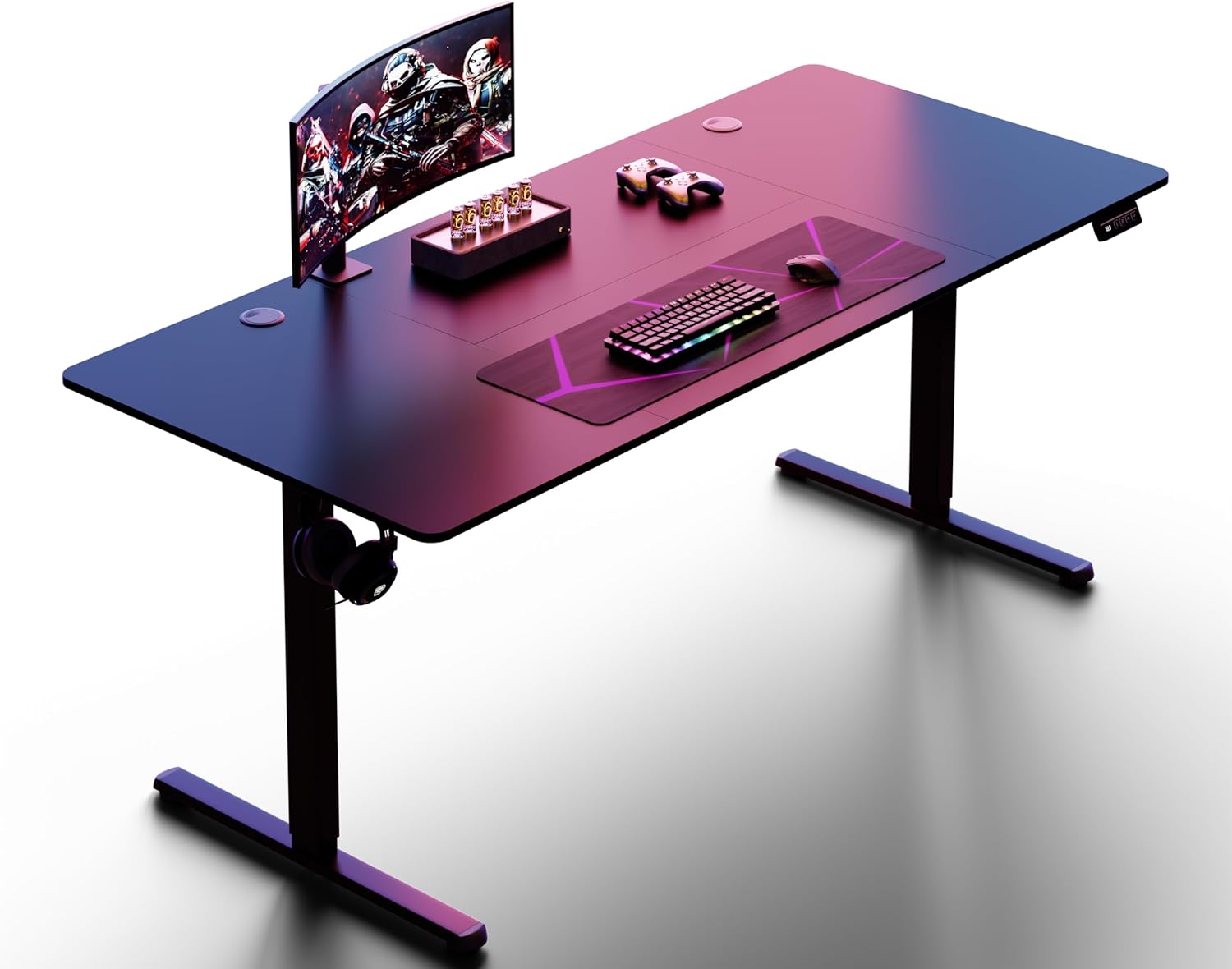 Shintenchi Standing Desk, 71×31 Inch Height Adjustable Electric Sit Stand up Desk, Ergonomic Rising Computer Table, Modern Lift Gaming Desk Workstation for Home Office, Black