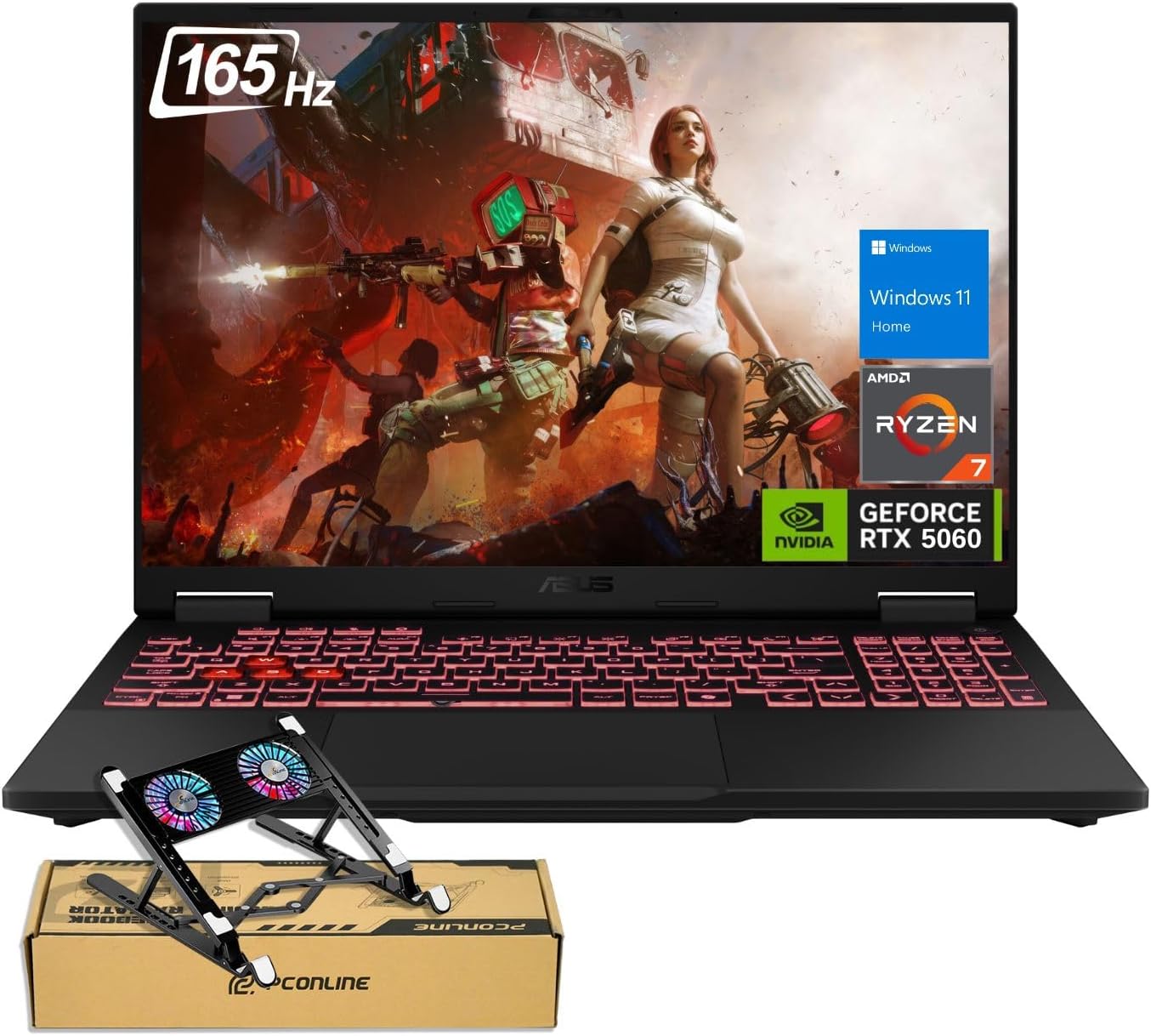 ASUS TUF A16 RTX 5060 Gaming Laptop, 16″ FHD+ 165Hz Display, AMD Ryzen 7 260 (Beats Intel i7-14700), NVIDIA RTX 5060, 64GB DDR5 RAM, 2TB SSD, RGB Backlit KB, RJ-45, Bundle with PCO Laptop Cooler