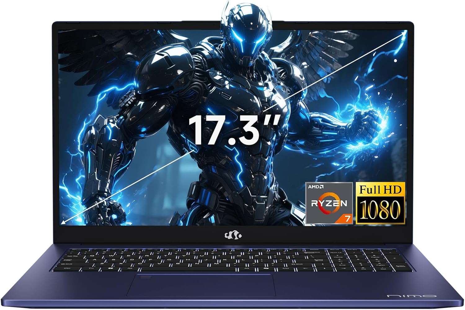 NIMO 2025 Gaming-Laptop, 17 Inch AMD Ryzen 7 7735HS (8C/16T, Beats i7-12650H) 16GB DDR5 RAM 512GB SSD Business Computer with Radeon 680M, 100W Type-C, WiFi-6E, 58Wh Battery, Fingerprint, Backilt KB
