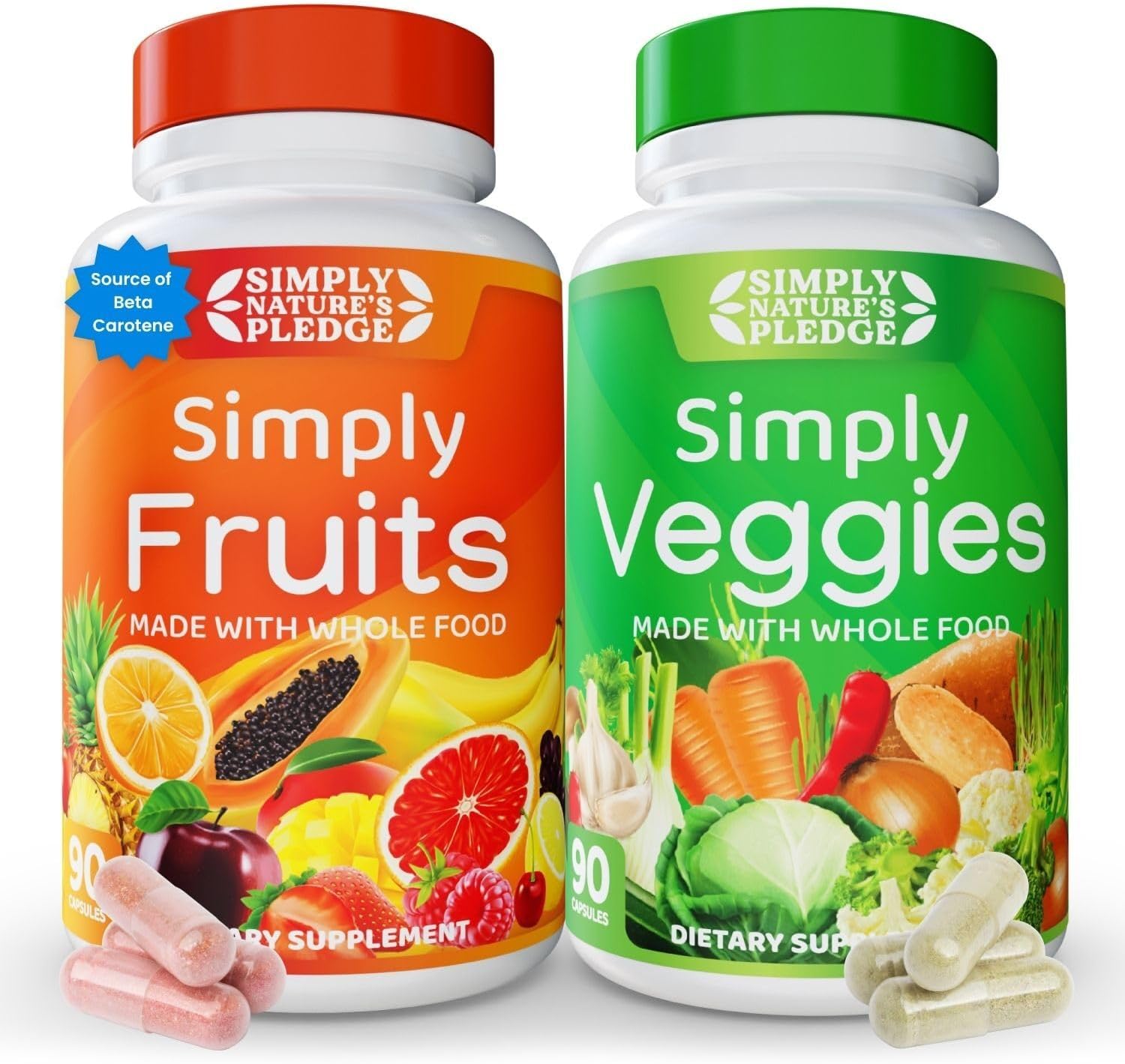 Simply Nature’s Pledge – Packed with Over 40 Different Fruits & Vegetables – Made with Whole Food Superfoods – with High Beta Carotene – 100% Soy Free – 90 Count (Pack of 2)