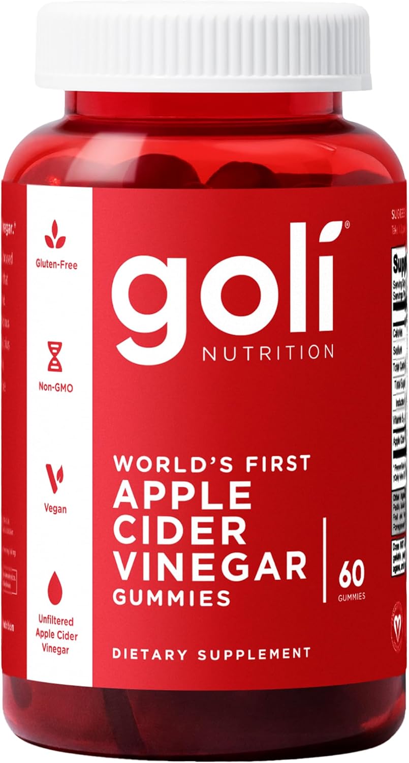 Goli Apple Cider Vinegar Gummies – Worlds First ACV Gummy with Vitamin B12, Beetroot & Pomegranate – Vegan, Non-GMO, Gluten-Free – 60 Count (Pack of 1)