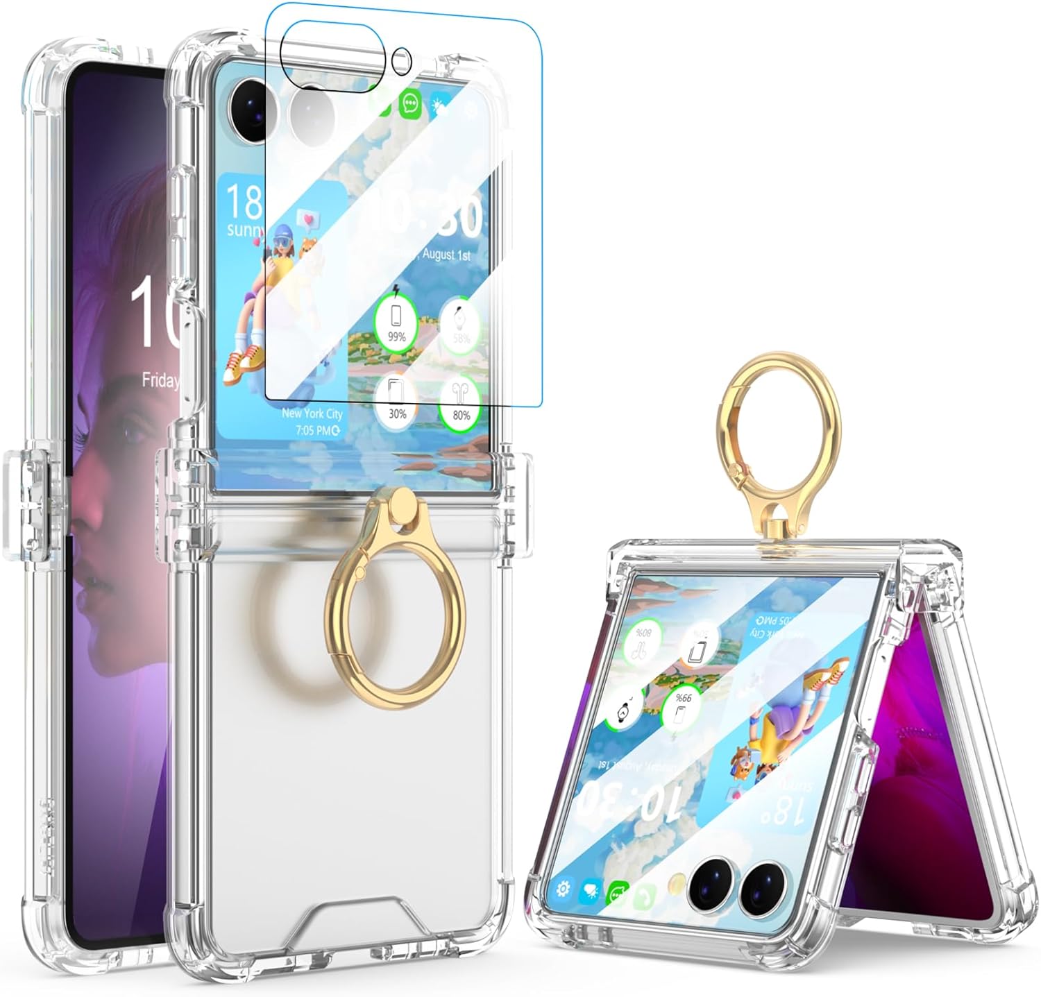 Galaxy Z Flip 7 Case with Screen Protector Hinge Protection Clear for Samsung Flip 7 Case with Kickstand Protective Cover for Samsung Galaxy Z Flip 7 5G (2025) – Clear