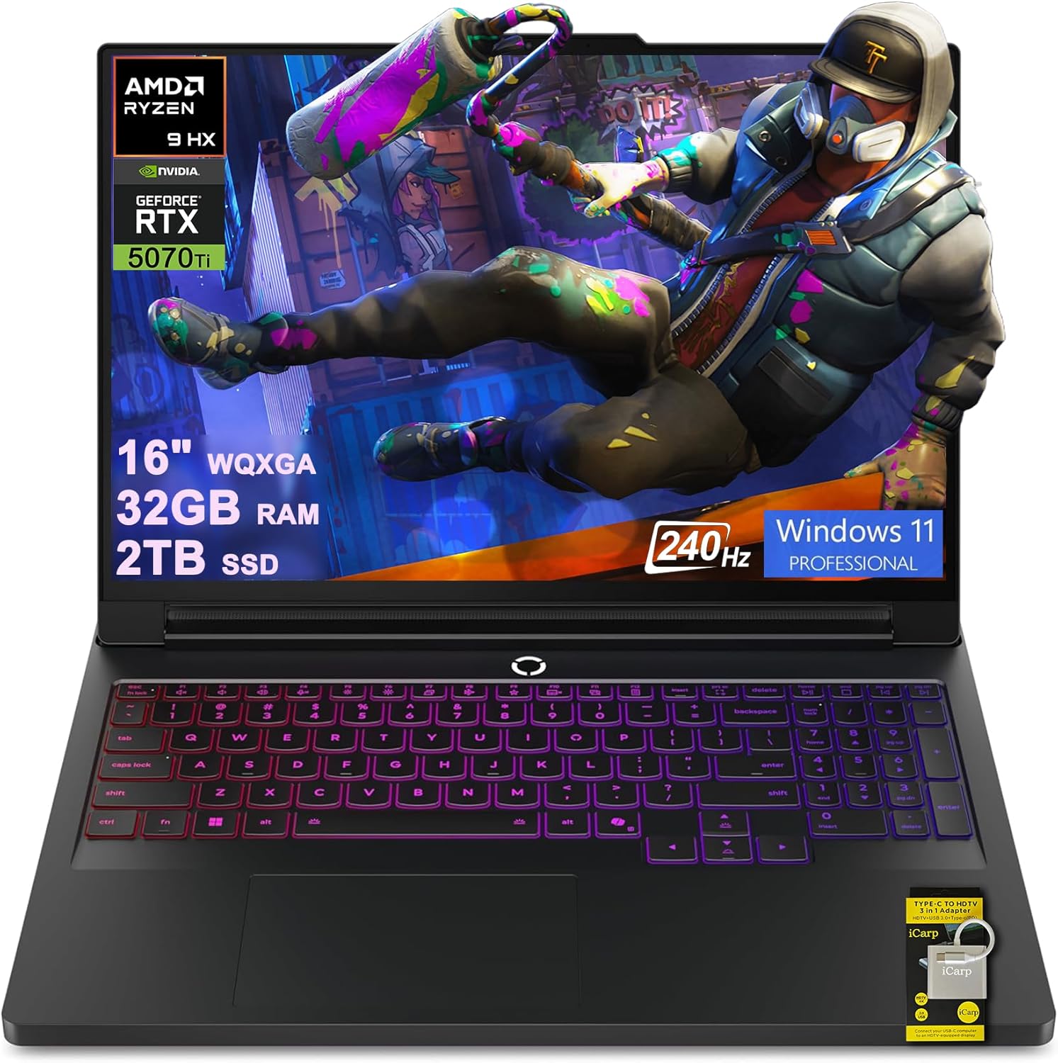 Lenovo Legion Pro 7 Gaming AI Laptop 16″ WQXGA 2560×1600 OLED 240Hz AMD 16-core Ryzen 9 9955HX 32GB RAM 2TB SSD GeForce RTX 5070 Ti 12GB (Up to 992 AI Tops) Per-Key RGB Backlit Win11Pro ICP Hub