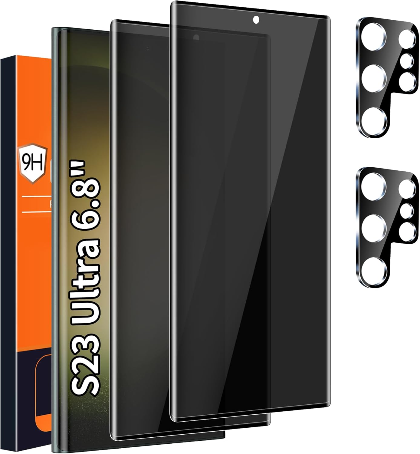 [2+2 Pack] Galaxy S23 Ultra Privacy Screen Protector, 9H Tempered Glass, Ultrasonic Fingerprint Support, 3D Curved, HD Clear Anti-Spy Film for Samsung S23 Ultra 5G Glass Screen Protector