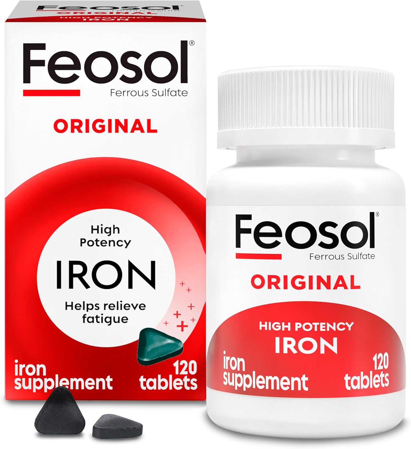 Feosol Original Iron Supplement Tablets, Non-heme, 65mg Iron per Pill, 1 Per Day, 120ct, 4 Month Supply, for Energy and Immune System Support, Made in USA