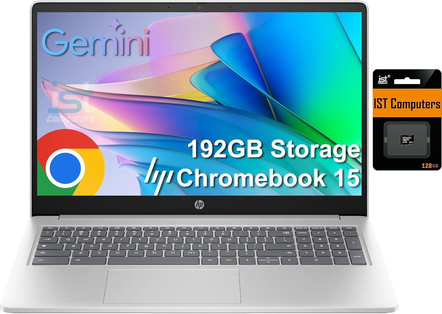 HP Chromebook 15 Laptop ( 15.6″ Anti-Glare, Intel N200, 8GB DDR5 RAM, 192GB Storage (64GB eMMC + 128GB SD), 4-Core(> i3-1115G4), Numeric KB) Home & Student, Webcam w/Shutter, Wi-Fi, Chrome OS, Silver