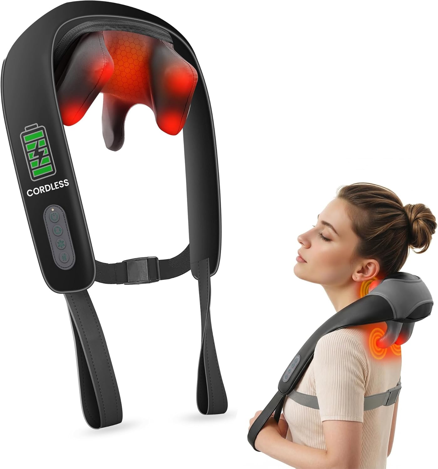 Snailax Neck Massager for Pain Relief Deep Tissue, Neck Massage with Heat, Cordless Massager for Back and Shoulder Pain, Deep Kneading Back Massager, Gift for Mom Dad
