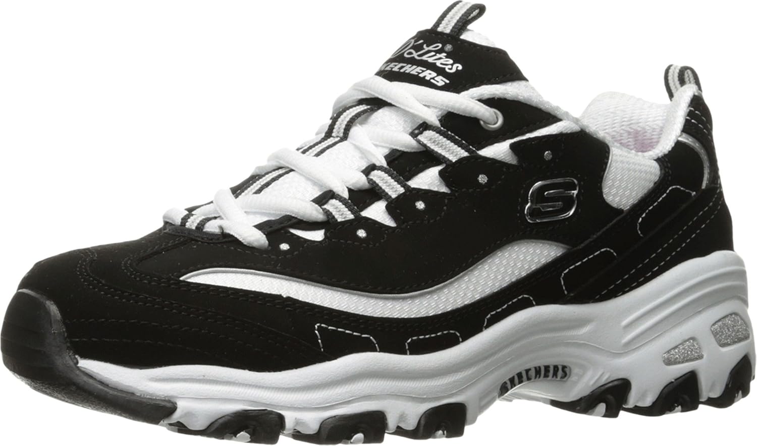 Skechers Sport womens D’lites Biggest Fan Memory Foam Lace-up Sneaker,Black/White,9.5 W US