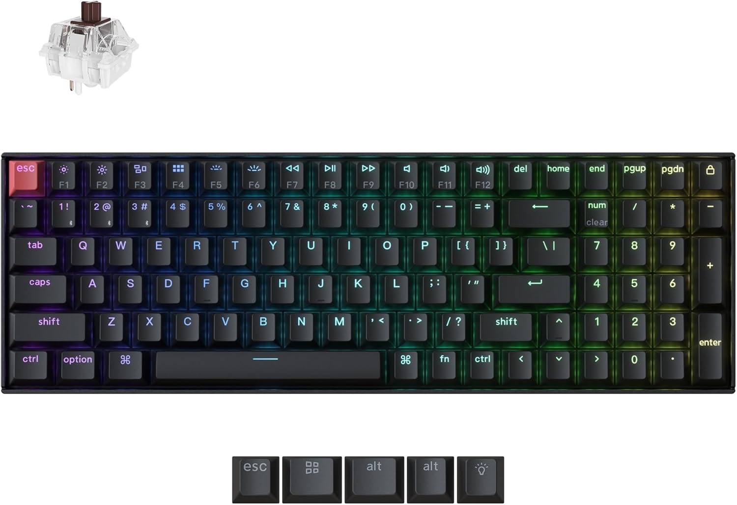 Keychron K4 96% Layout QMK Wireless and Wired Options Mechanical Keyboard Super Brown Switch, RGB Backlight with Shine -Through Double-Shot PBT Keycaps for Mac Windows – Version 3