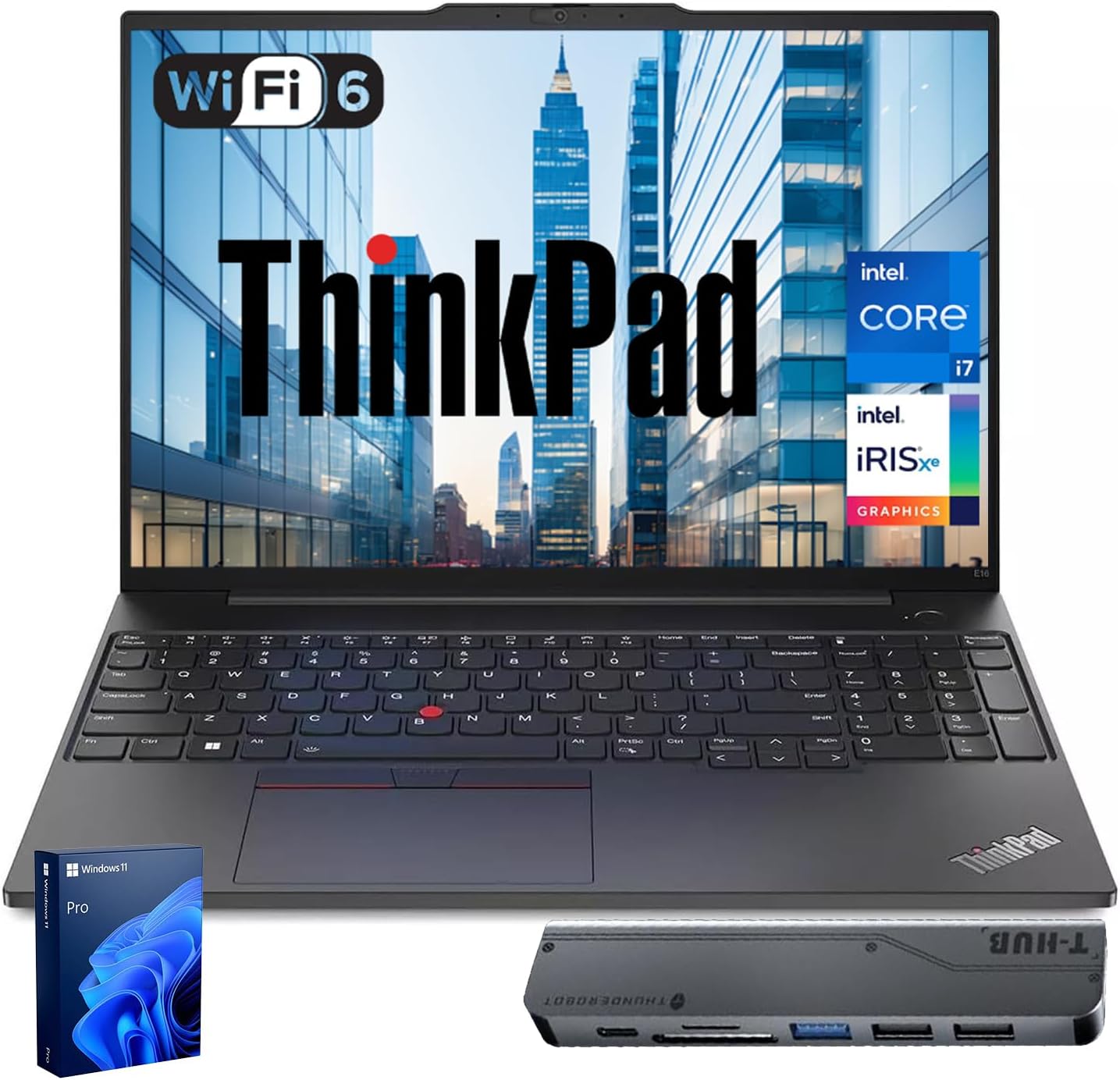 Lenovo ThinkPad E16 Business Laptop, 16″ FHD+ Touchscreen, Intel Core i7-1355U, 40GB RAM, 1TB SSD, Fingerprint, Backlit, Webcam, HDMI, Wi-Fi 6, Windows 11 Pro, Bundle with Thunderobot 7-in-1 USB-C Hub