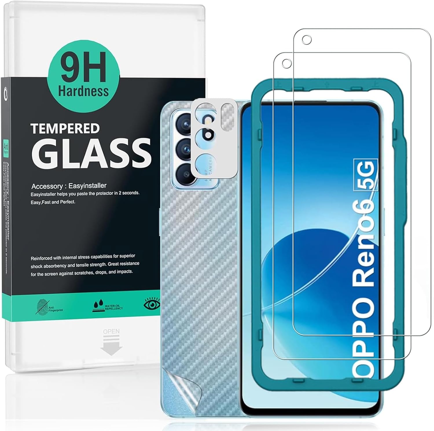 Ibywind for Oppo Reno 6 5G Screen Protector,2 Pack,9H Hardness Tempered Glass and Camera Lens Protector,with Alignment Frame,Full Coverage,Bubble Free,Fingerprint Unlock,Scratch Resistant