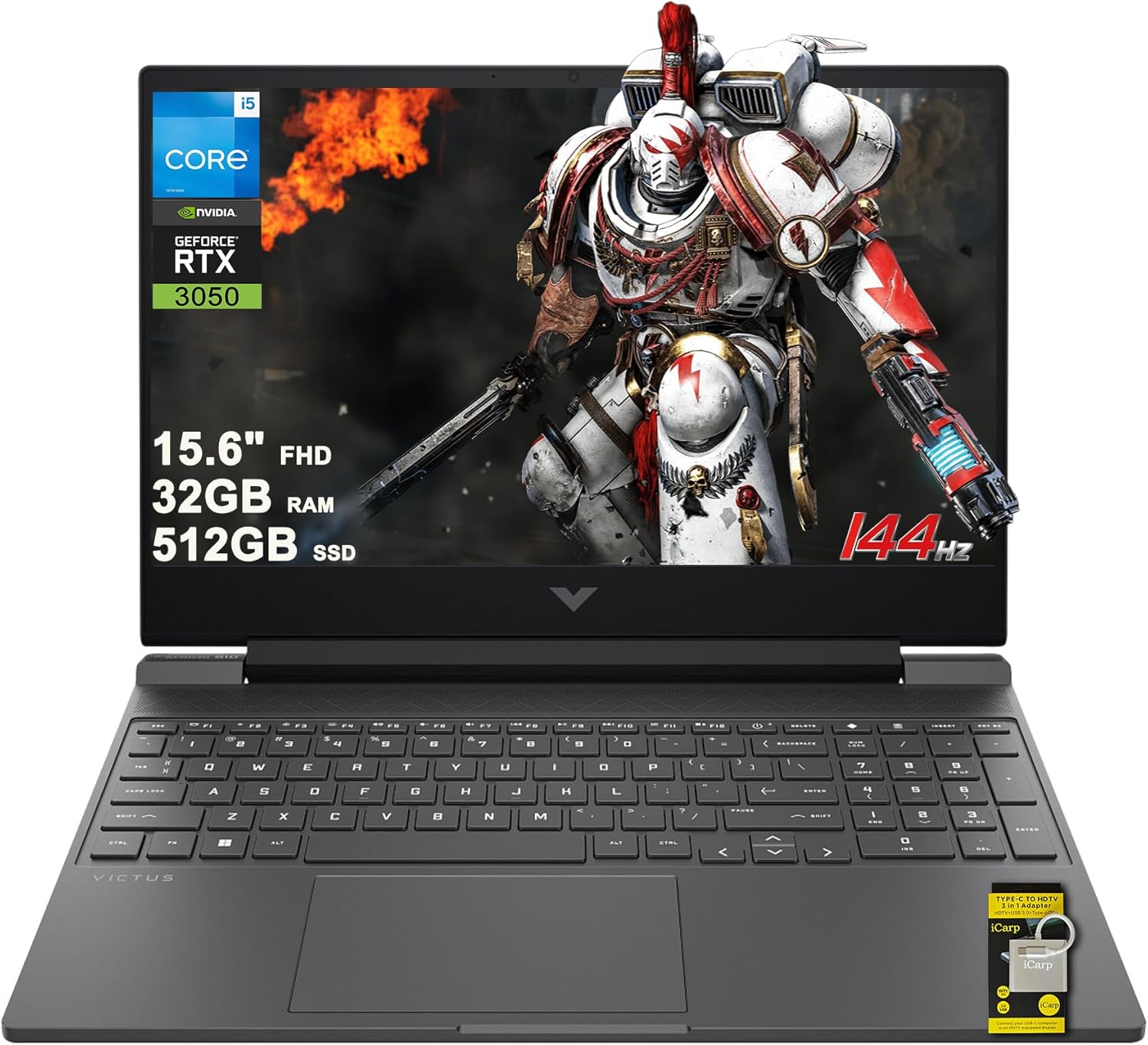 HP Victus 15 Gaming Laptop 15.6″ FHD 144Hz Intel 8-core i5-13420H (>i7-12650H) 32GB RAM 512GB SSD GeForce RTX 3050 Backlit Type-c Ultra Wi-Fi6 DTS:X Win11 ICP Hub