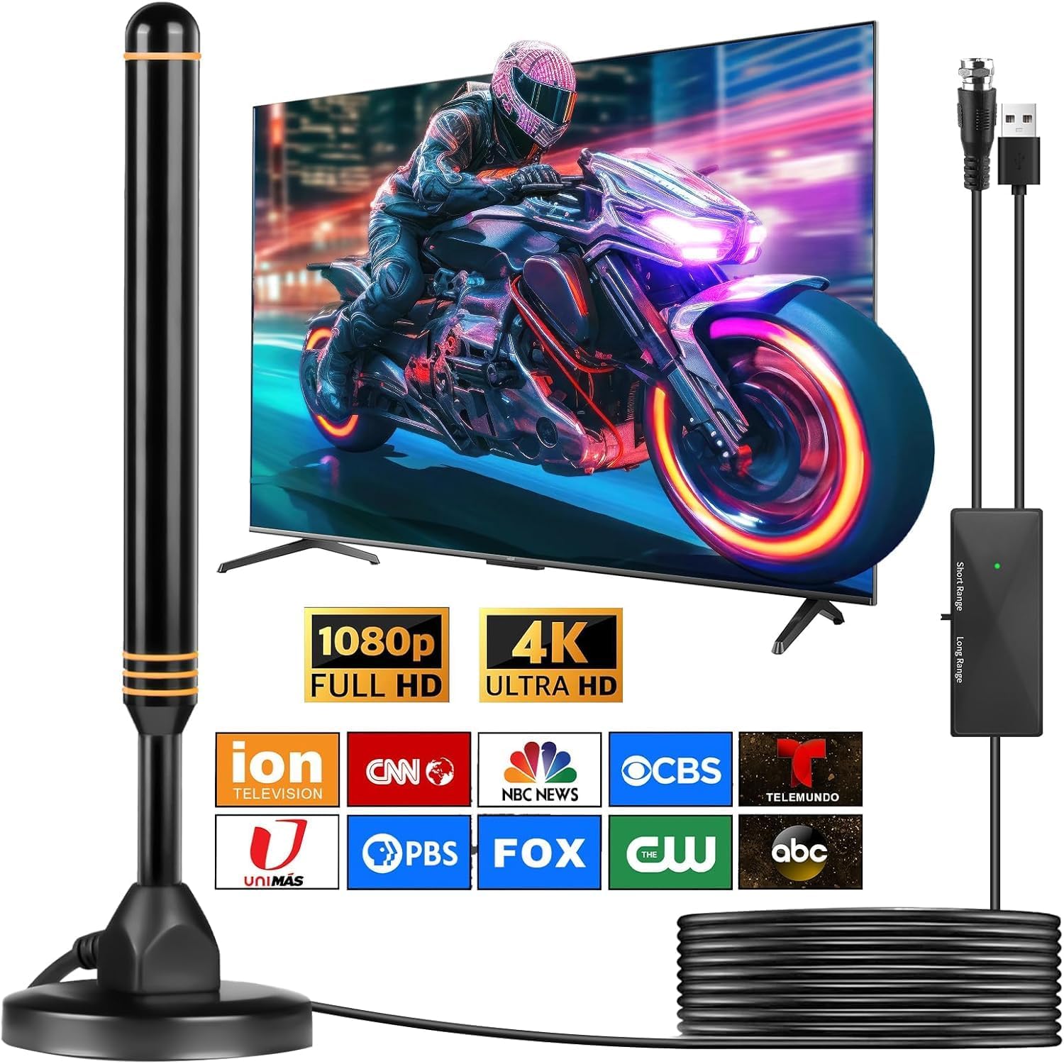 TV Antenna Indoor Antenna for Smart TV for Long Range Reception and All Smart TVs HD Digital Antenna with Amplifier Signal Booster for Local Channels Supports 4K 1080p-black