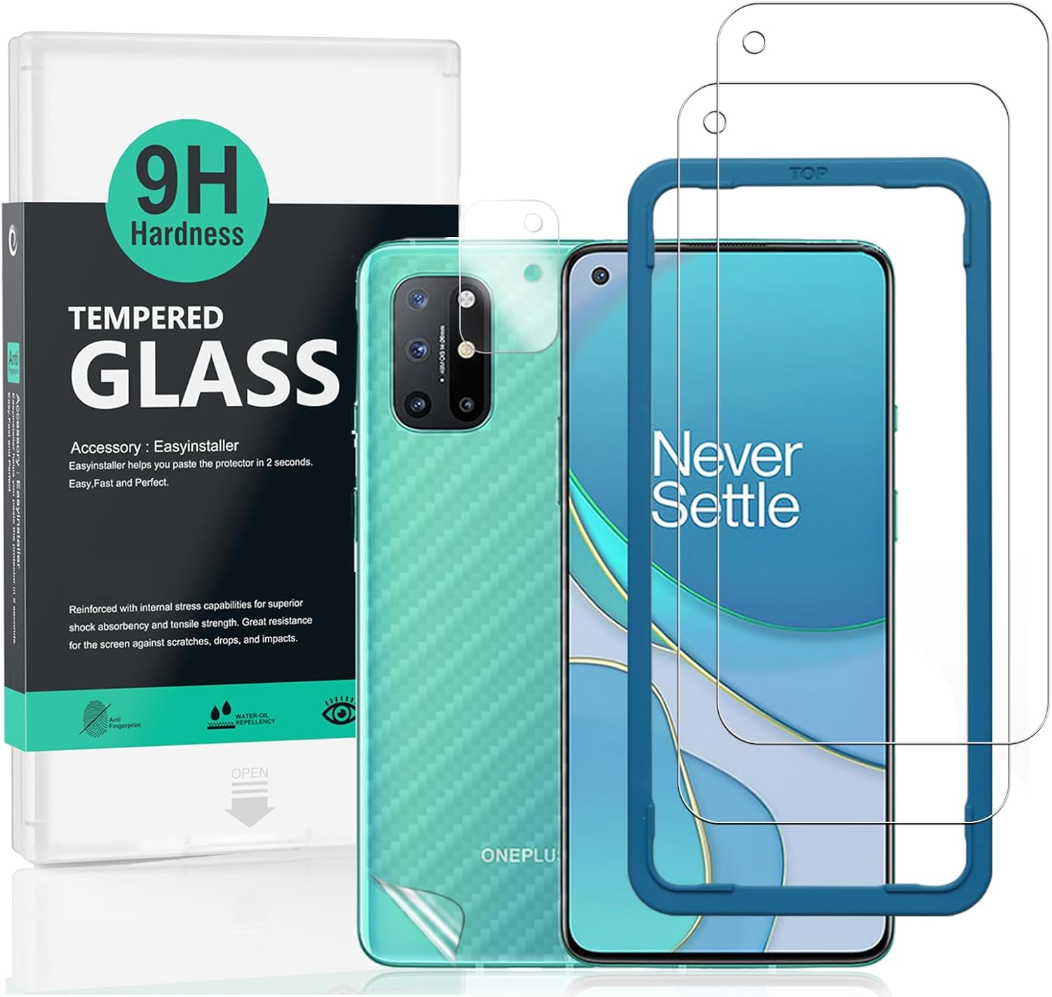 Ibywind Screen Protector For OnePlus 8T[2 Pack],9H Hardness Tempered Glass,With 1Pc Camera Lens Protector,1Pc Back Carbon Fiber Film(Not for OnePlus 8/OnePlus 8 Pro)