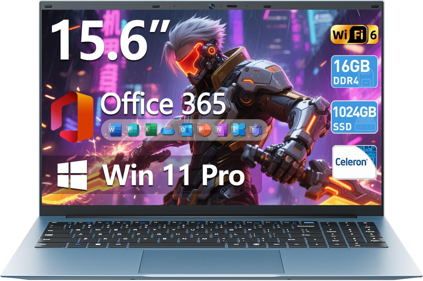 Naclud 15.6 Inch Laptop Computer, Windows 11 Laptops with 16GB RAM 1024GB SSD, Celeron N5100, Office 365, IPS FHD, WiFi 6, 53.2WH Battery, 180° Viewing, HDMI, Cooling Fan, for Business and Students