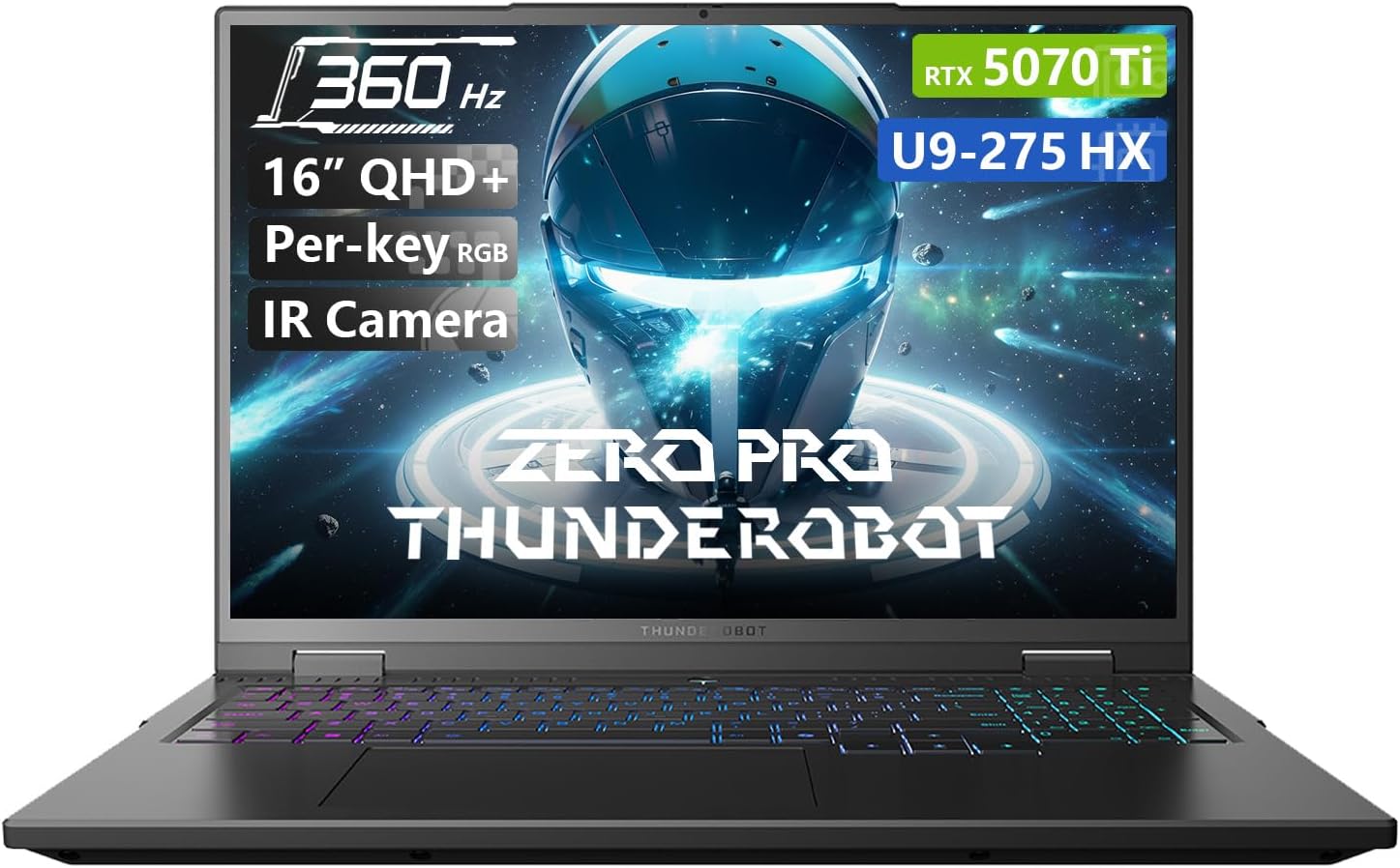 Thunderobot Zero 16 Pro Gaming Laptop, GeForce RTX 5070 Ti, Core Ultra 9 275HX, 16″ QHD+ 360Hz Display, 32GB DDR5, 2TB SSD, Per-Key RGB, FHD IR Camera, Wi-Fi 6E, Win 11 Home