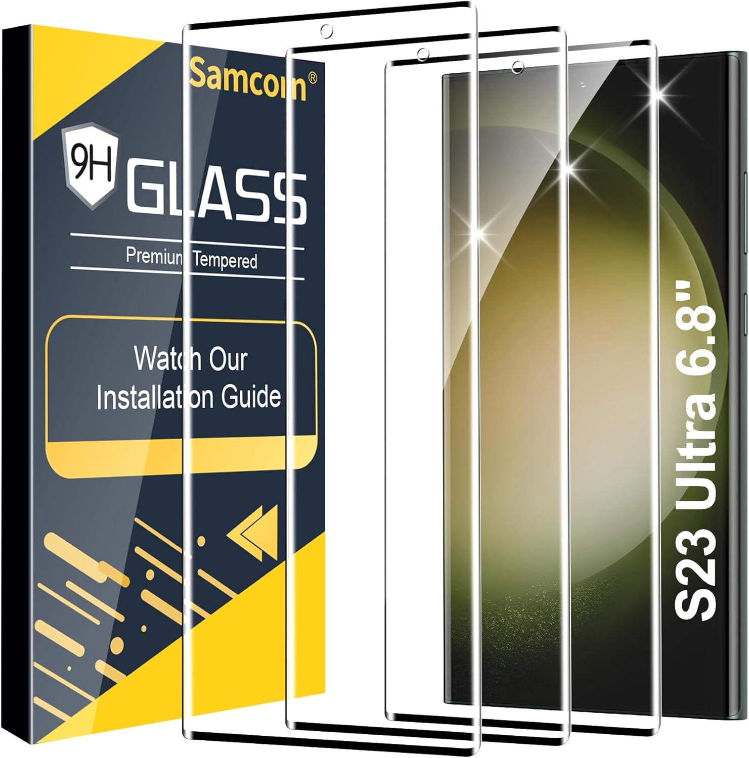 3 Pack Galaxy S23 Ultra Screen Protector, HD Clear Tempered Glass, Fingerprint Unlock, 3D Curved, Scratch Resistant, No Bubble for Samsung Galaxy S23 Ultra 5G Glass Screen Protector