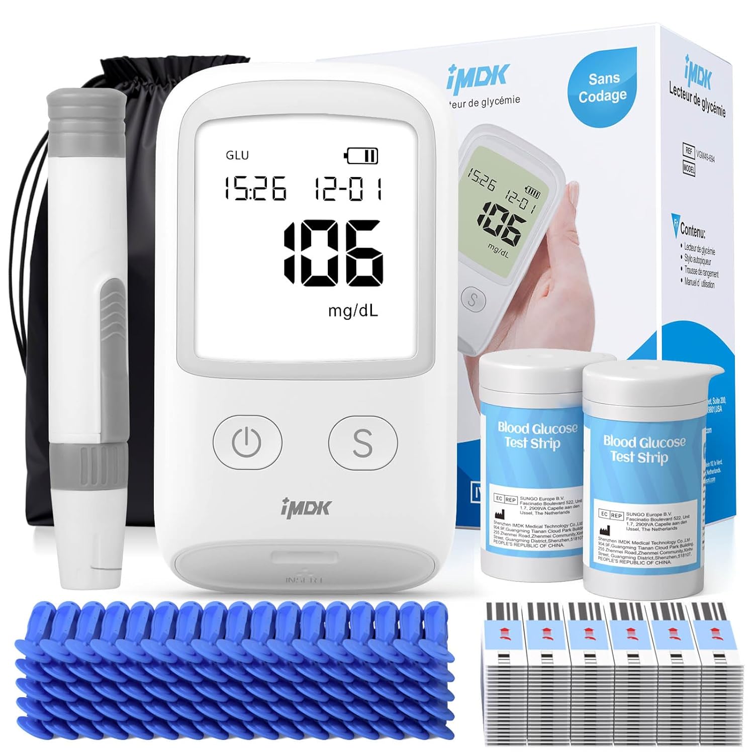 IMDK Blood Glucose Monitor Kit, Clinically Accurate Blood Sugar Test Kit with 100*Glucometer Strips, 100*Lancets, 1*Lancing Devices, No Coding Required