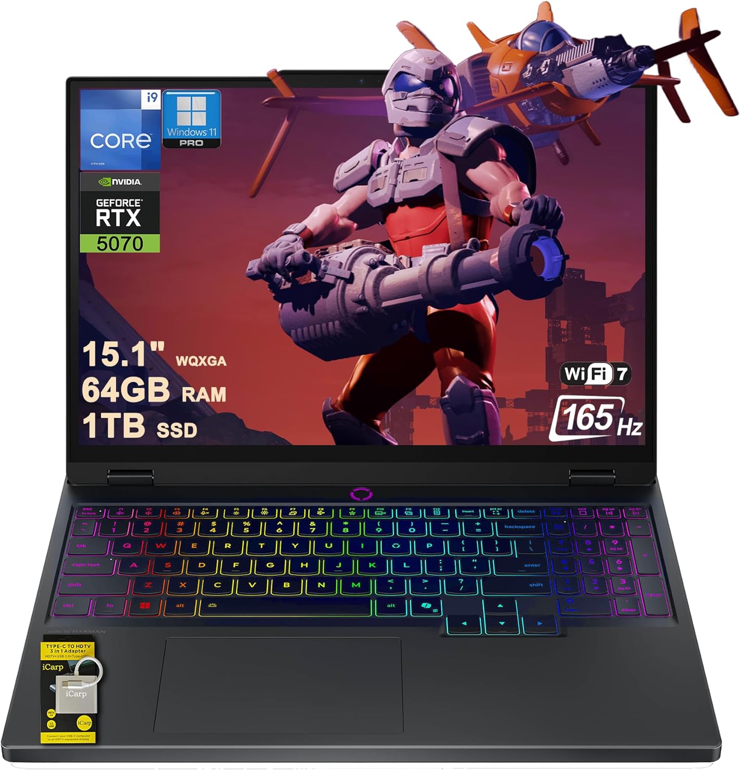 Lenovo Legion 5i Gaming Laptop 15.1″ WQXGA 2560×1600 OLED 165Hz (100% DCI-P3, 1000nits HDR) Intel 24-core i9-14900HX 64GB DDR5 1TB SSD GeForce RTX 5070 (Up to 798 AI TOPS) RGB Backlit Win11Pro ICP Hub