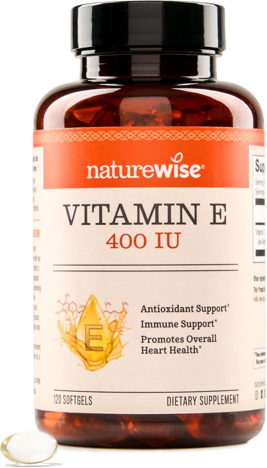 NatureWise Vitamin E 400 IU Softgels (180mg DL-Alpha) – Dairy, Gluten & Soy Free – Antioxidant-Rich Dietary Supplement for Skin, Heart, and Immune Health Support – 4-Month Supply, 120 Count