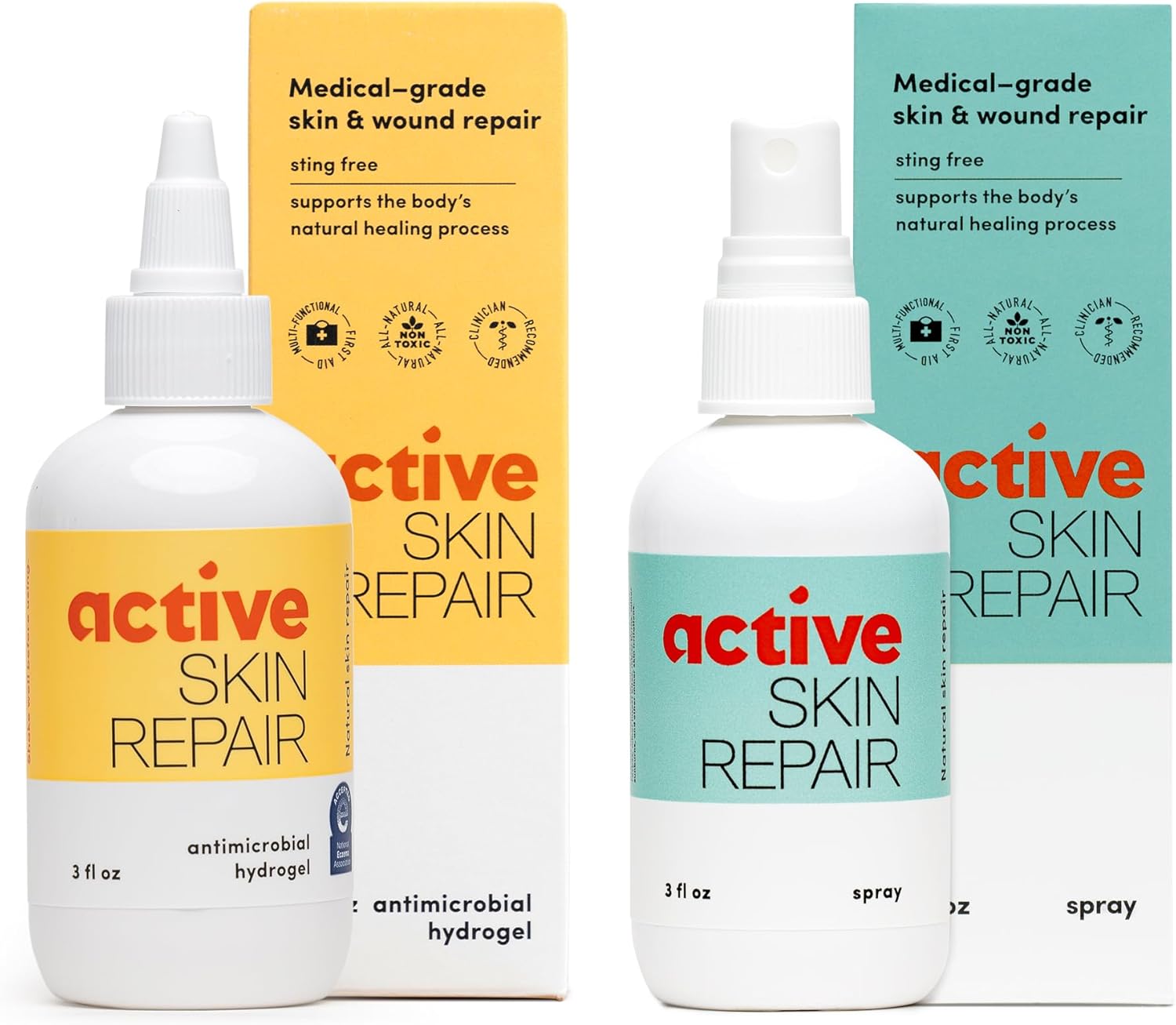 Active Skin Repair – First Aid Natural & Non-Toxic Healing Ointment & Antiseptic Spray for Minor Cuts, Wounds, Scrapes, Rashes, Sunburns, and Other Skin Irritations (Bundle, Combo, 3 oz Each)