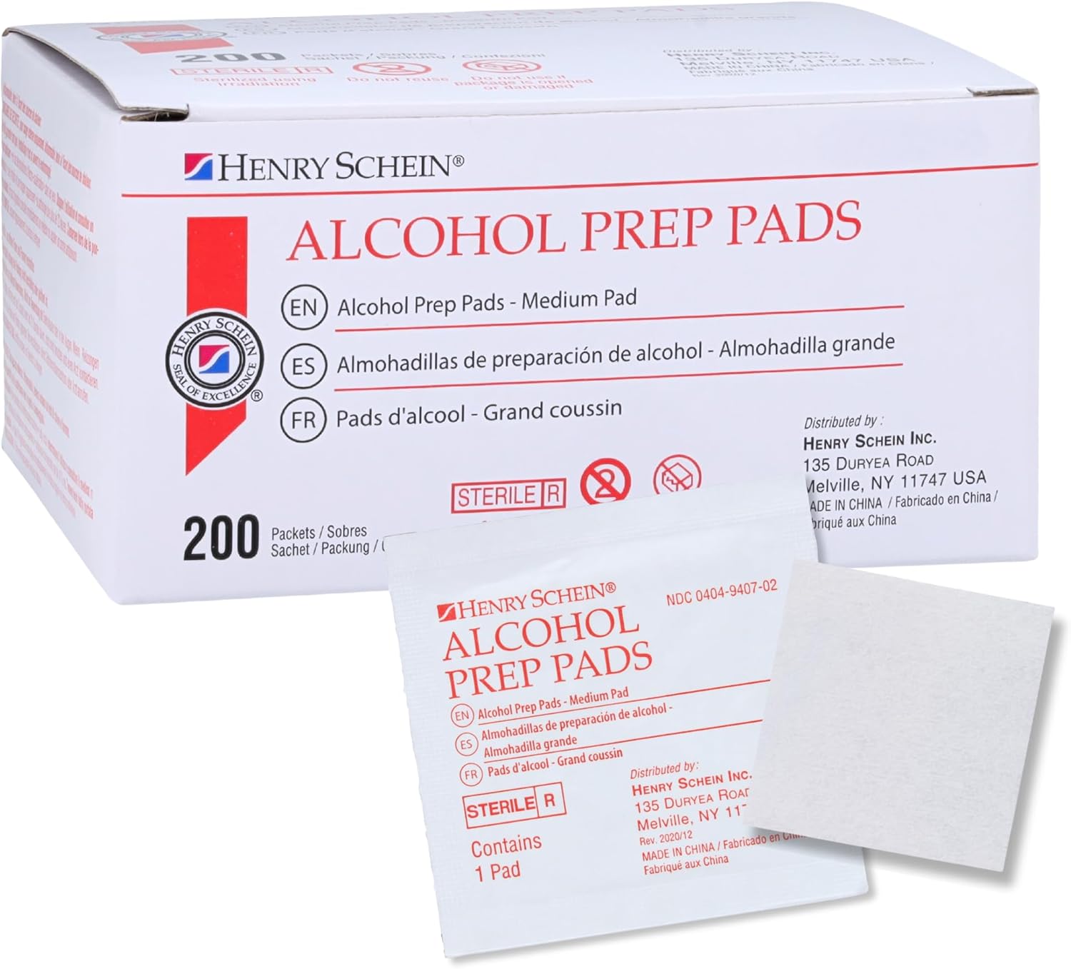 Henry Schein Alcohol Prep Pads, Medium Size, 200 Count – 70% Isopropyl Alcohol, Individually Wrapped, Sterile Wipes for Medical & Everyday Use