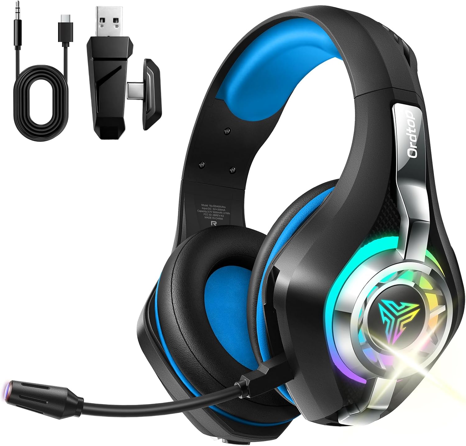 2.4GHz Wireless Gaming Headsets for PS5/PS4/PC/Switch/Xbox, RGB Noise Cancelling Over-Ear Headphones with 7.1 Surround Sound, 40mm Drivers, 276g ultraligero, Memory Foam, 45H Gaming Headphones 2025