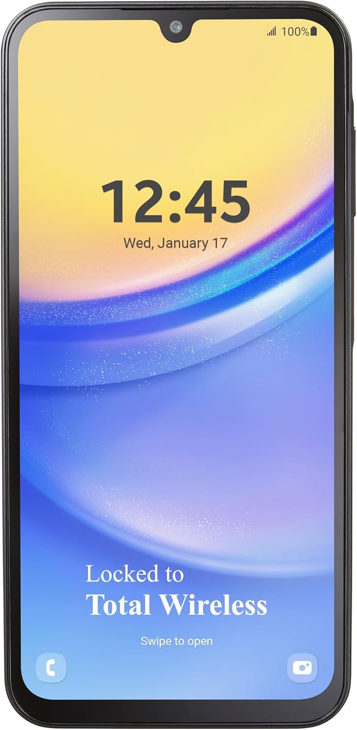total wireless Samsung A15 5G Locked Prepaid Smartphone, 64GB, Black – Includes $40 Unlimited Talk, Text, & Data 30-Day Plan Upon Activation