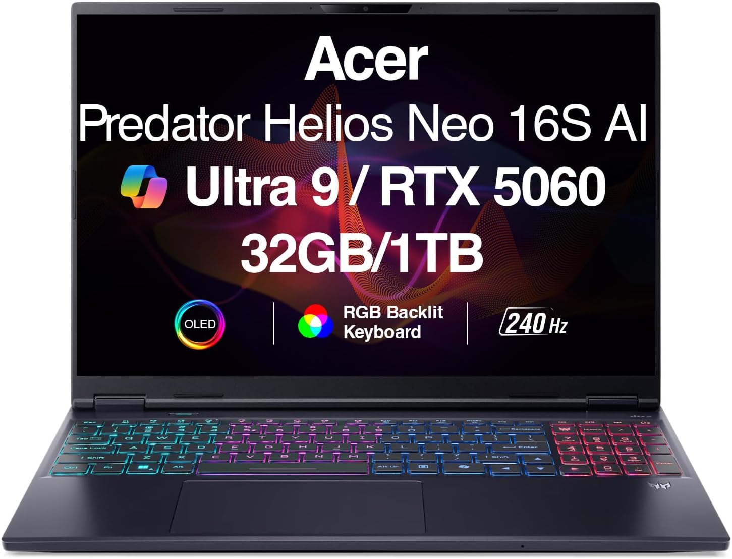 acer Predator Helios Neo 16 AI Gaming Laptop | 16″ WQXGA 240Hz | Intel Core Ultra 9 275HX | NVIDIA GeForce RTX 5060 | 32GB | 1TB | Win 11