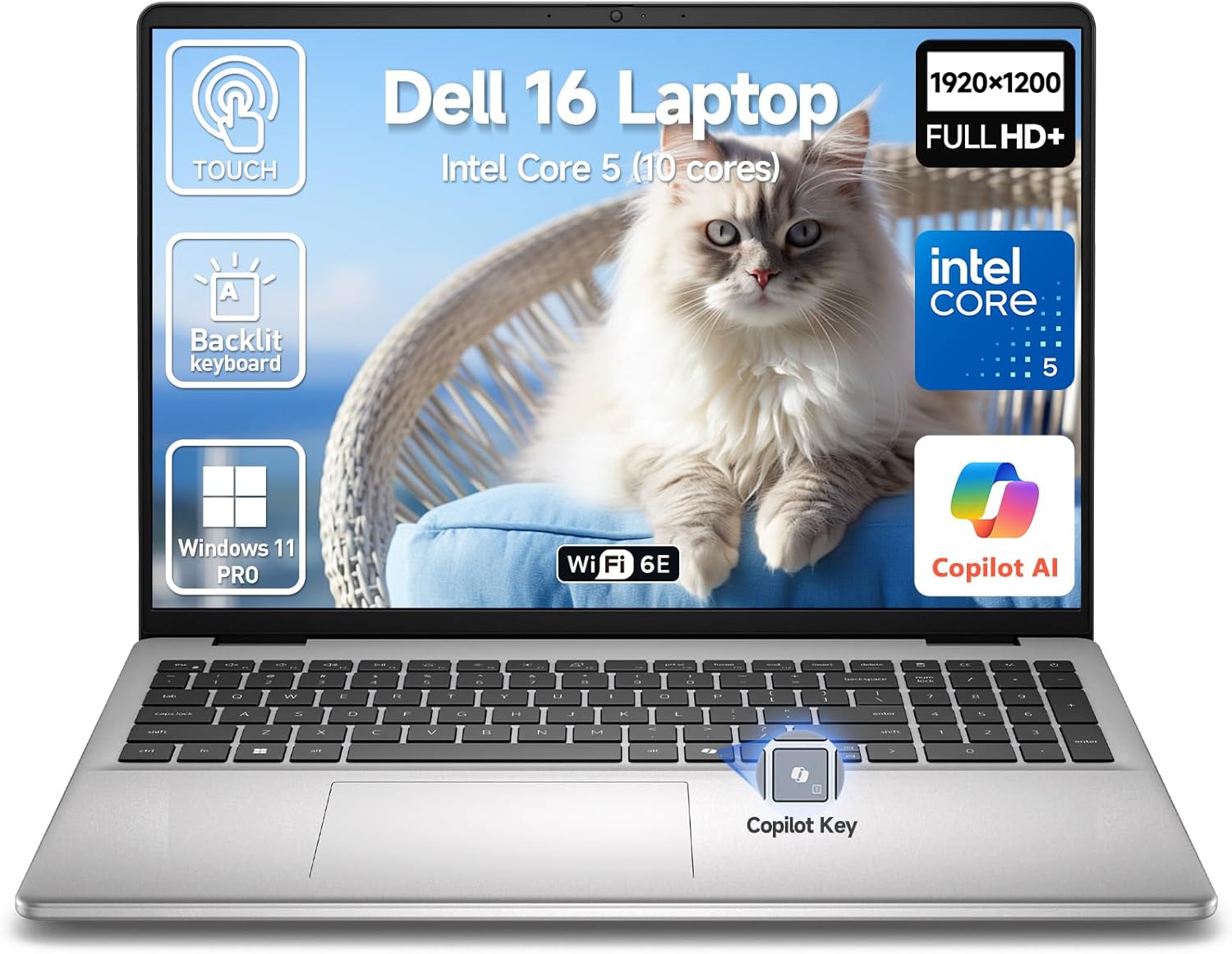2026 Dell 16 Touchscreen Laptop Computer, 16″ FHD+ Touch Screen Business Laptop, Windows 11 Pro, Intel Core 5 (10-Cores, Beat i7-1355U), 32GB DDR5 1TB SSD, Backlit 10-Key, Wi-Fi 6E, Copilot Key