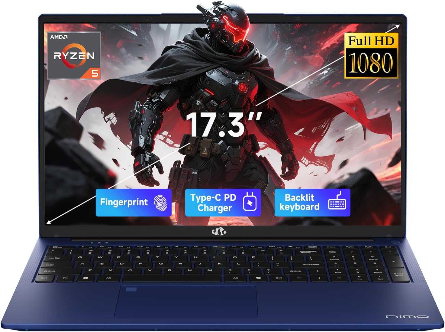 NIMO 17.3″ IPS FHD-Gaming-Laptop, AMD Ryzen 5 6600H 16GB DDR5 RAM 1TB SSD (Beat i7-1165G7 Up to 4.5GHz) Radeon 660M GPU-Computer with 100W Type-C Backlit Keyboard Fingerprint