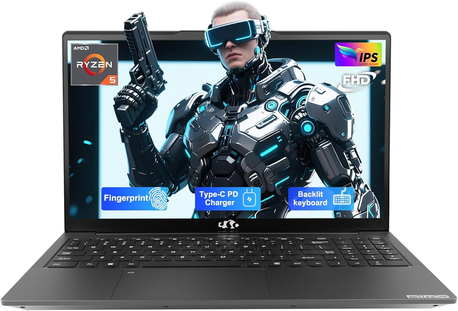 NIMO 15.6” FHD IPS Student-Laptop-Computer – 16GB RAM 512GB SSD, AMD Ryzen 5(Beat i5-1135G7, 4 Cores Up to 3.7GHz), 65W Type-C, 2 Years Warranty, Fingerprint, Backlit Keyboard, Wi-Fi 5, BT5.2