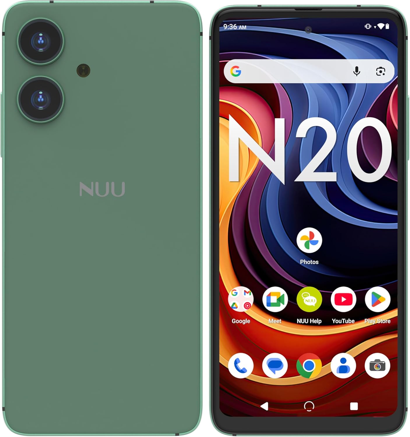 NUU N20 Basic Cell Phone, Wide-Angle Camera, 6GB + (6GB Extended RAM), 128GB Storage, 6.6″ 90Hz HD+ Display, Dual SIM 4G, Octa-Core, Android 15, Unlocked,1 Year US Warranty (Green)