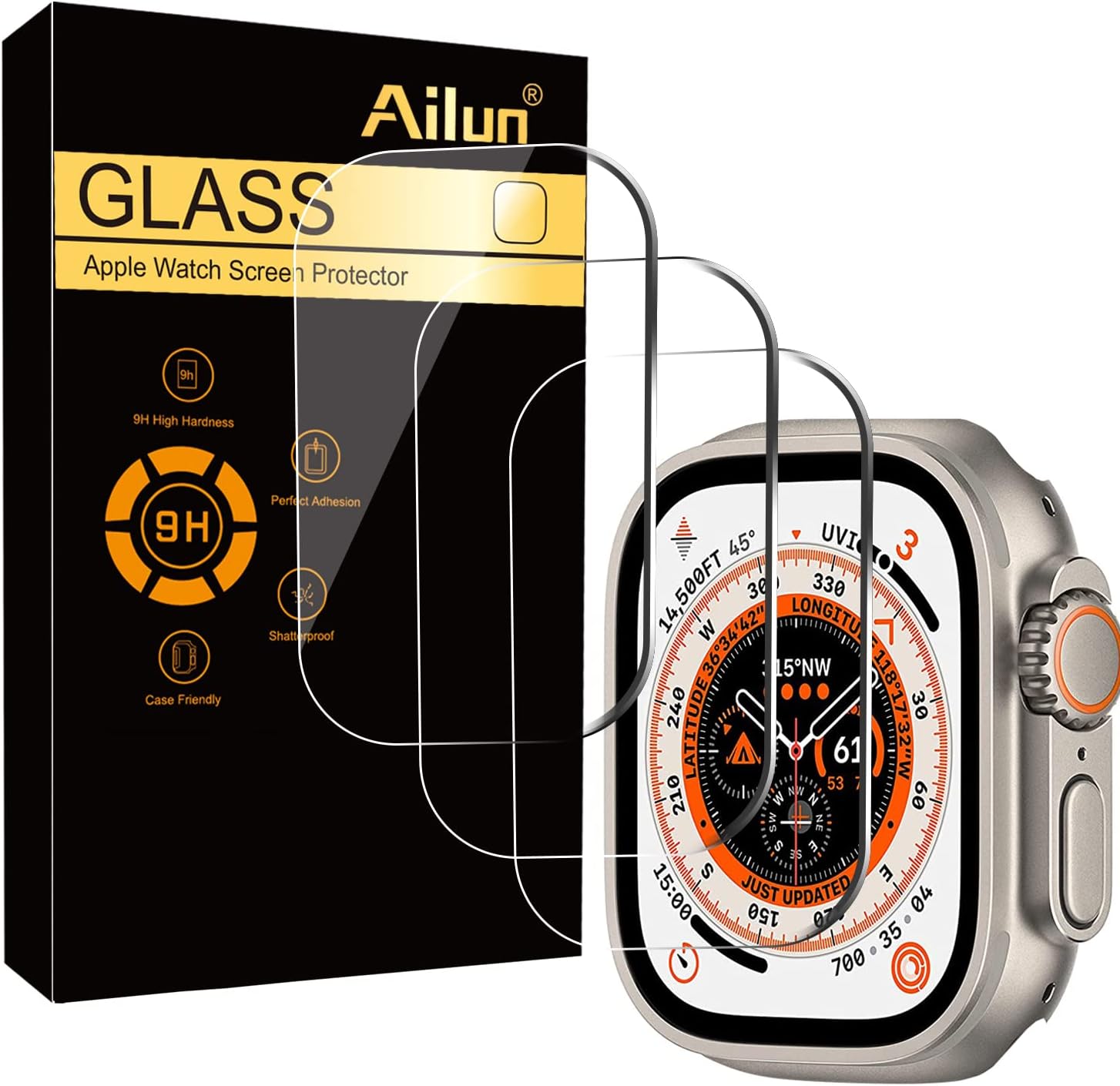 Ailun for Apple Watch Ultra 3/Ultra 2/Ultra Screen Protector [49mm], Tempered Glass Film, Anti-Scratch, High Definition, Touch Sensitive[3 Pack][Clear]