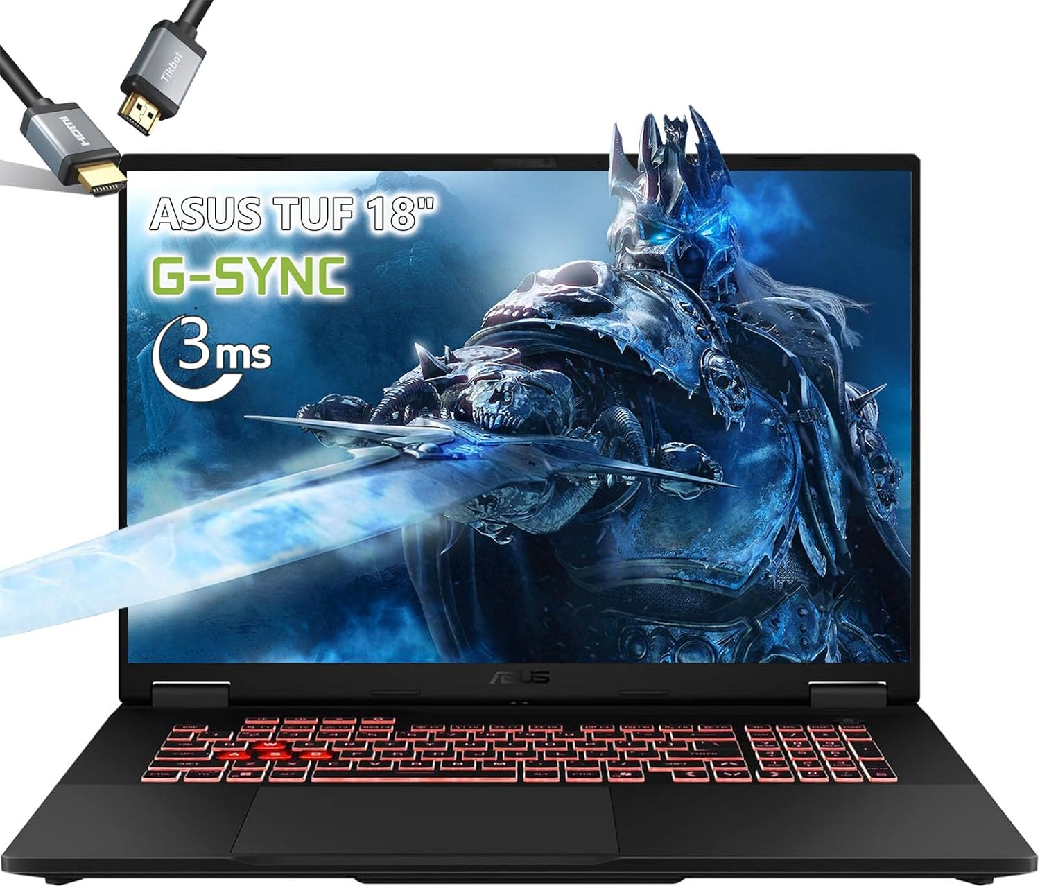 ASUS TUF Gaming Laptop A18 inch – AMD Ryzen 7 260 Beat i9-13905H – NVIDIA RTX 5060-18″ WUXGA Display 144Hz – 32GB RAM – 1TB PCIe SSD -RGB Backlit Keyboard – Thunderbolt 4 – FHD Camera – HDMI Cable