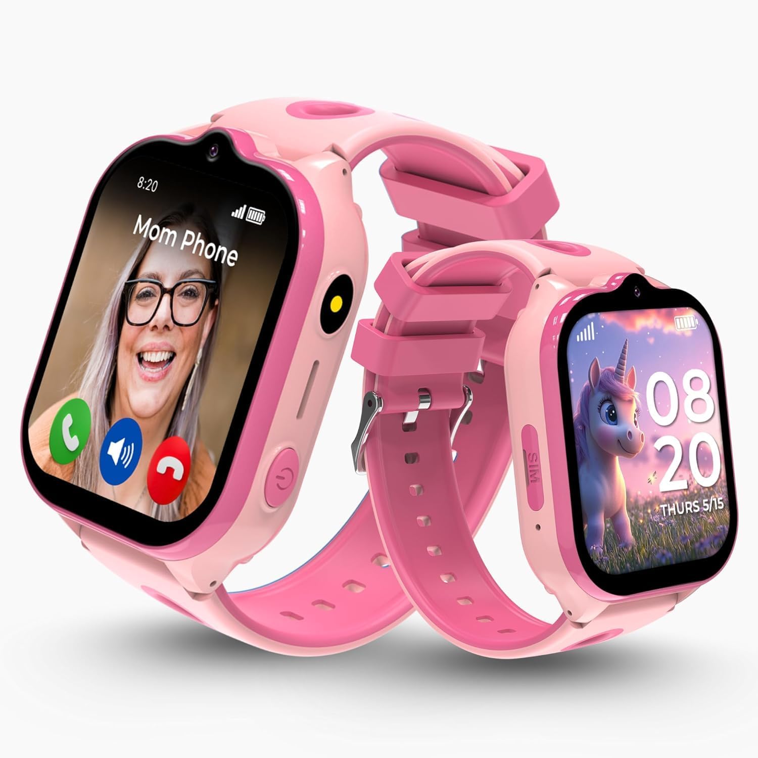 Smart Watch – Best Kid-Safe Phone Watch, Precision Real-Time GPS Tracking, Calls, Texts, Activity Tracking, School Mode, Parental Controls, SOS Button & Safety Alerts, Geo-Fence Zones (Pink)