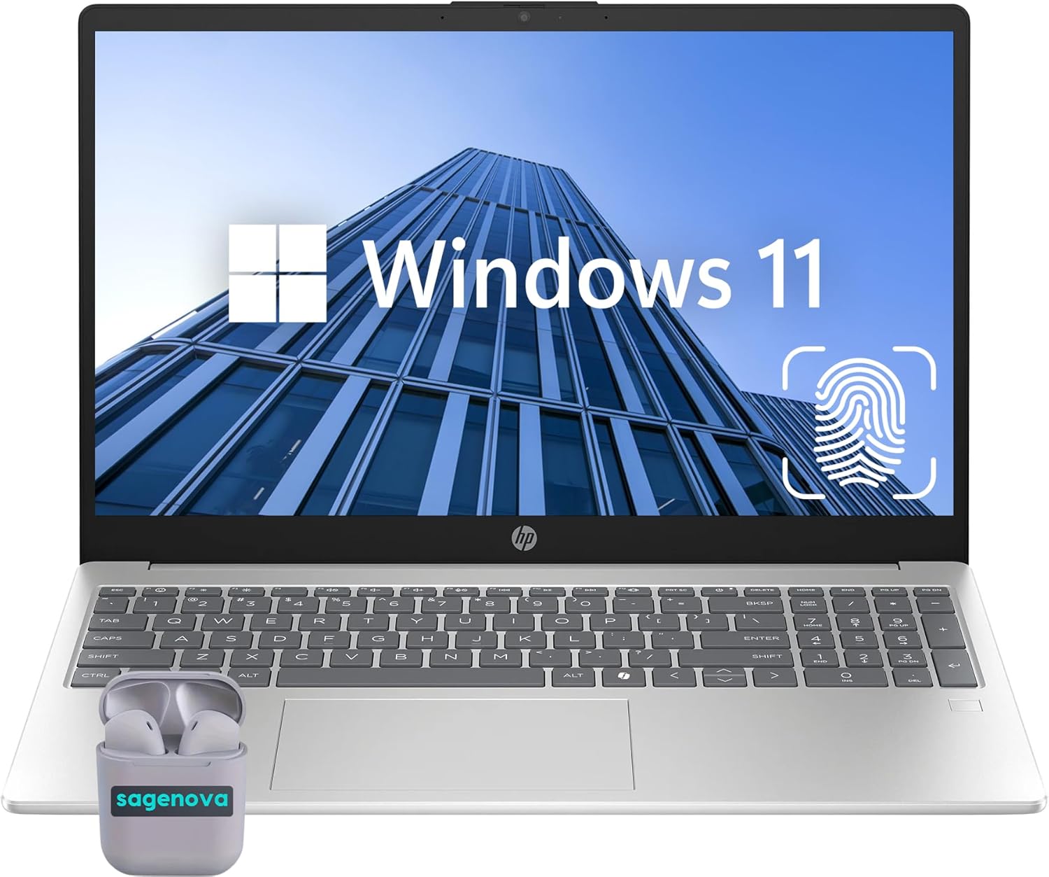 HP Laptop, 15.6″ FHD Business Laptop Computer, Windows 11 Home, 16GB RAM 1TB SSD, Intel Core i3-N305 (8-Core), Fingerprint Reader, Numeric Keypad, HDMI, SageNova Earphones, Natural Silver