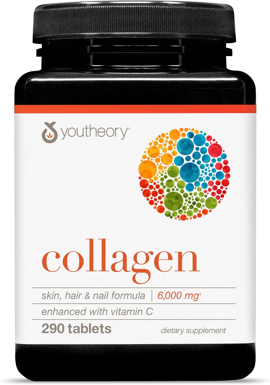 Youtheory Advanced Collagen – 6,000 mg Hydrolyzed Collagen Peptides – Includes Antioxidants & Contains Vitamin C – Hair Growth, Nails, Joint Health & Bone Support* – 290 Tablets (48-Day Supply)