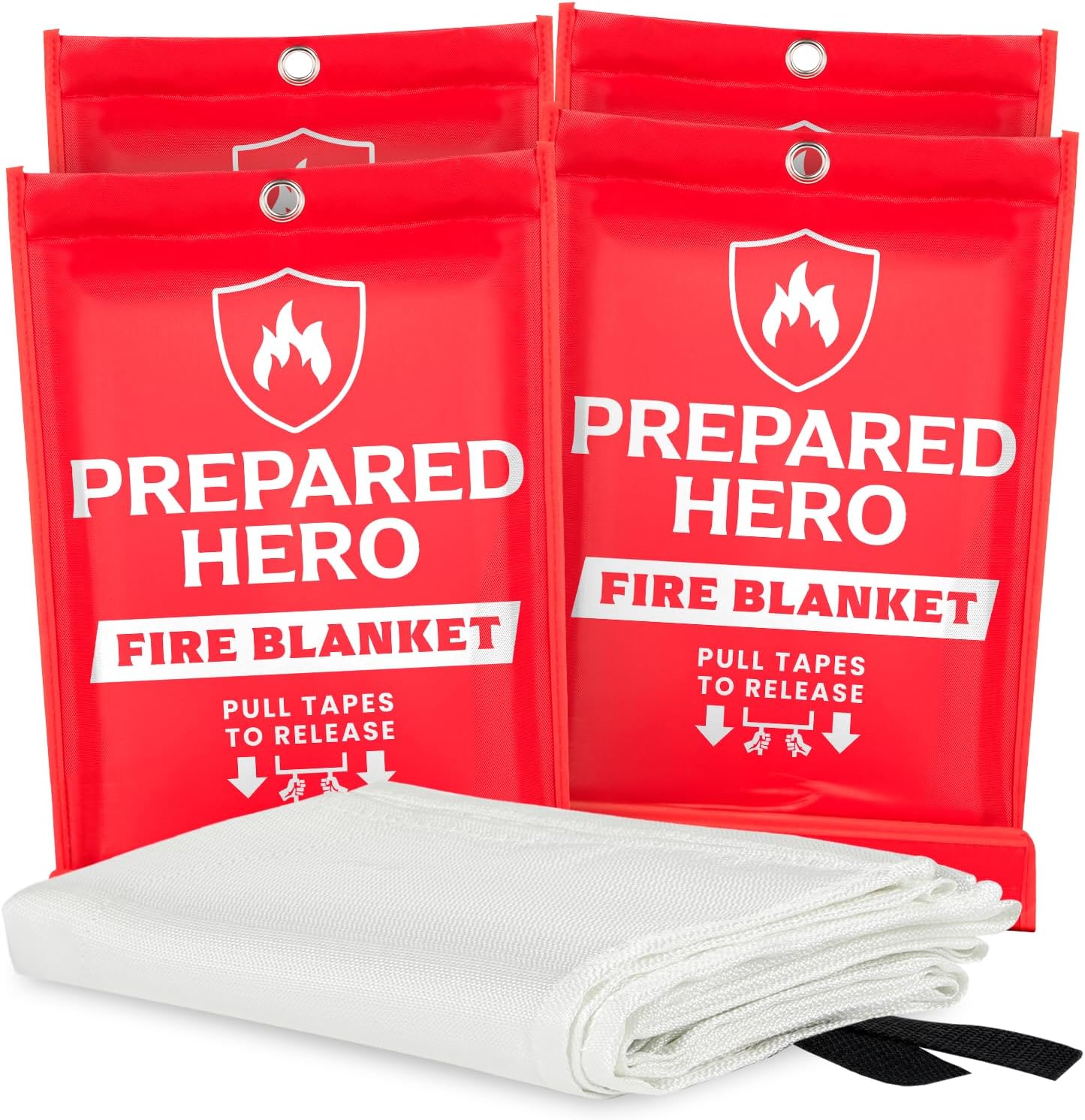 Prepared Hero Emergency Fire Blanket – 4 Pack – Fire Suppression for Kitchen, 40” x 40” Fiberglass Fire Blanket for Home