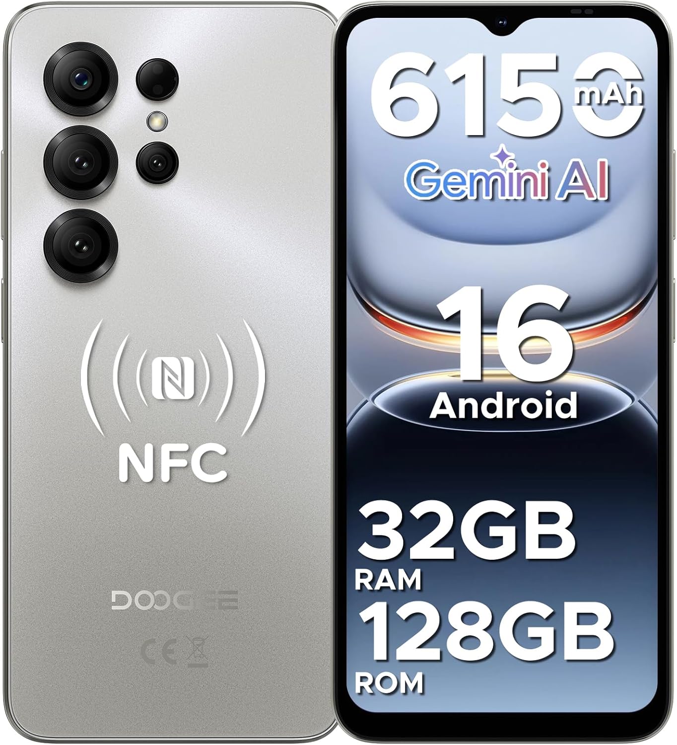 DOOGEE Note56X Pro Android 16 Unlocked Phone with Gemini AI,6150mAh Battery Cell Phone,32GB+128GB/2TB,6.56″HD+90Hz,Dual SIM Octa Core Smartphone,8.45mm Ultra-Slim,13MP+8MP,Widevine L1/NFC/OTG/Face ID