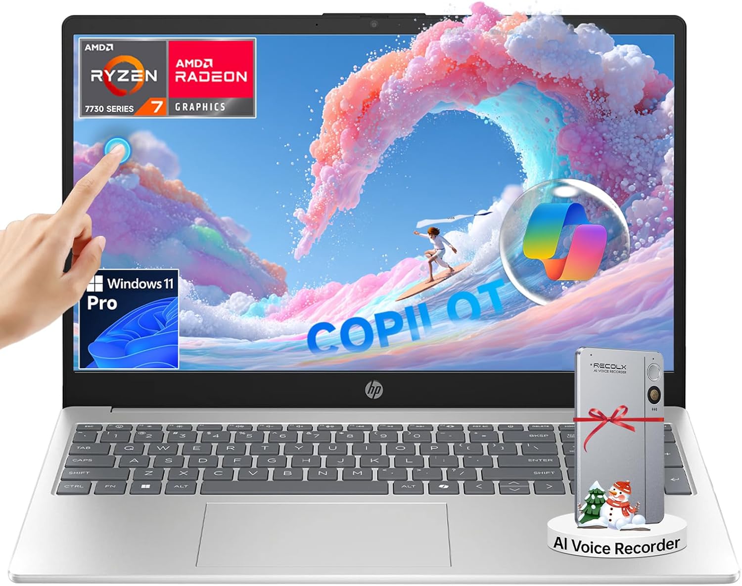 HP 2025 15.6″ Touchscreen Business Laptop, AMD Ryzen 7 7730U (8-Core, Beats i7-1355U), 32GB RAM 1TB SSD, Numeric Keyboard, Copilot Key, Wi-Fi 6, Windows 11 Pro, w/AI Voice Recorder